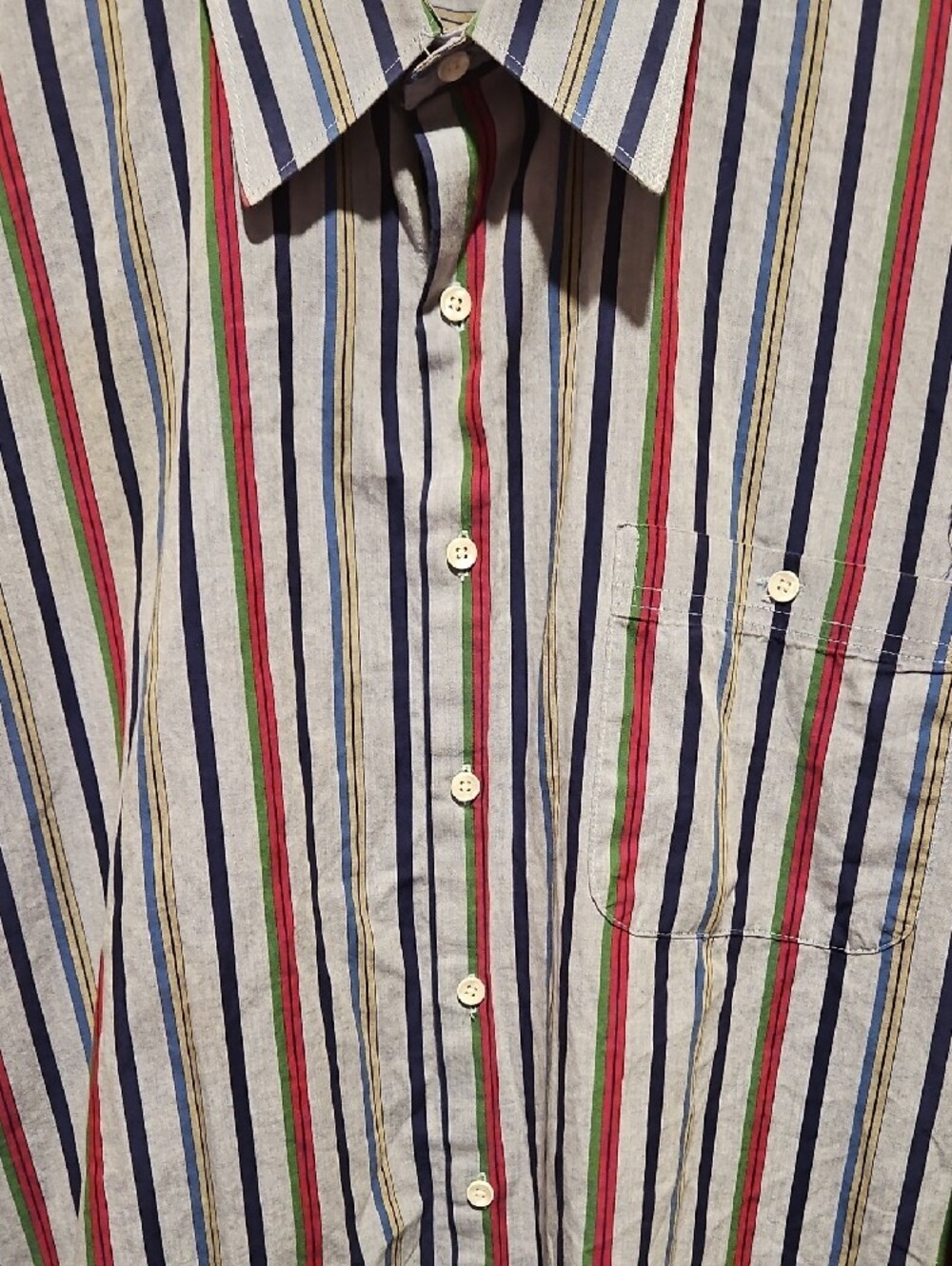 Vintage 90s Rochester Men's Multicolor Vertical Stripe Dress Shirt - Picture 3 of 6
